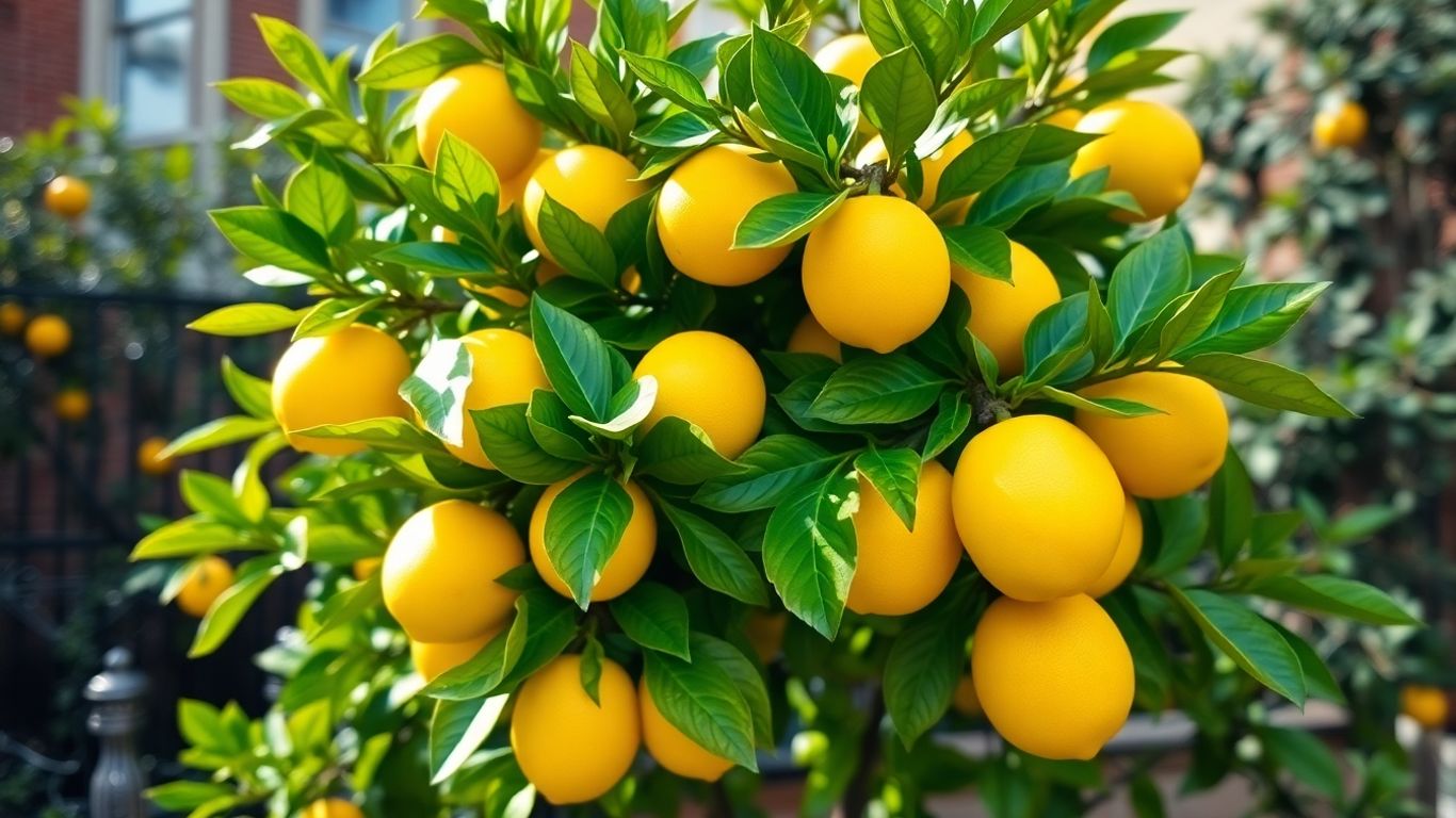 Kompakte Zitrone im Wintergarten mit Früchten