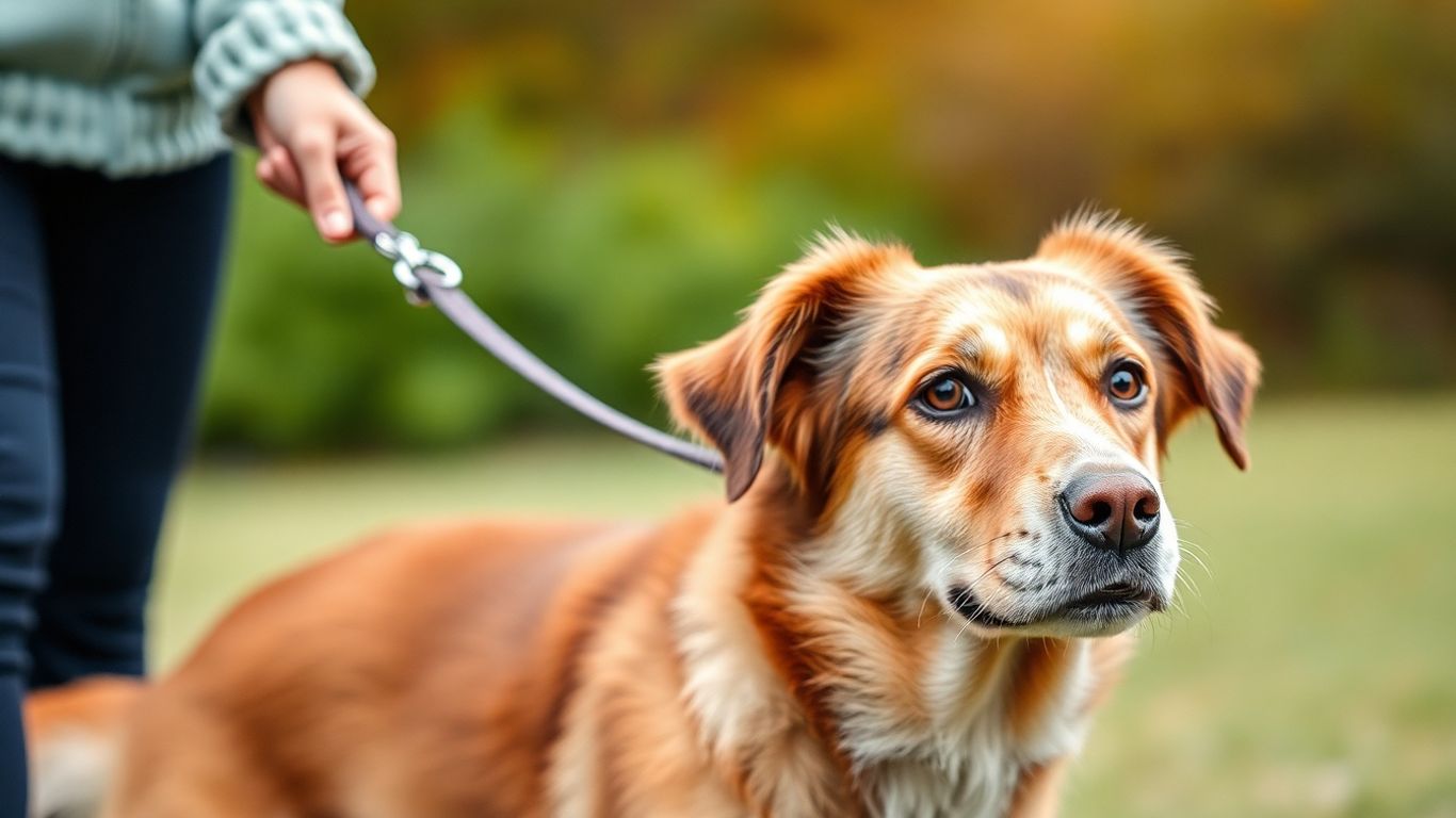Dog and owner walking with leash