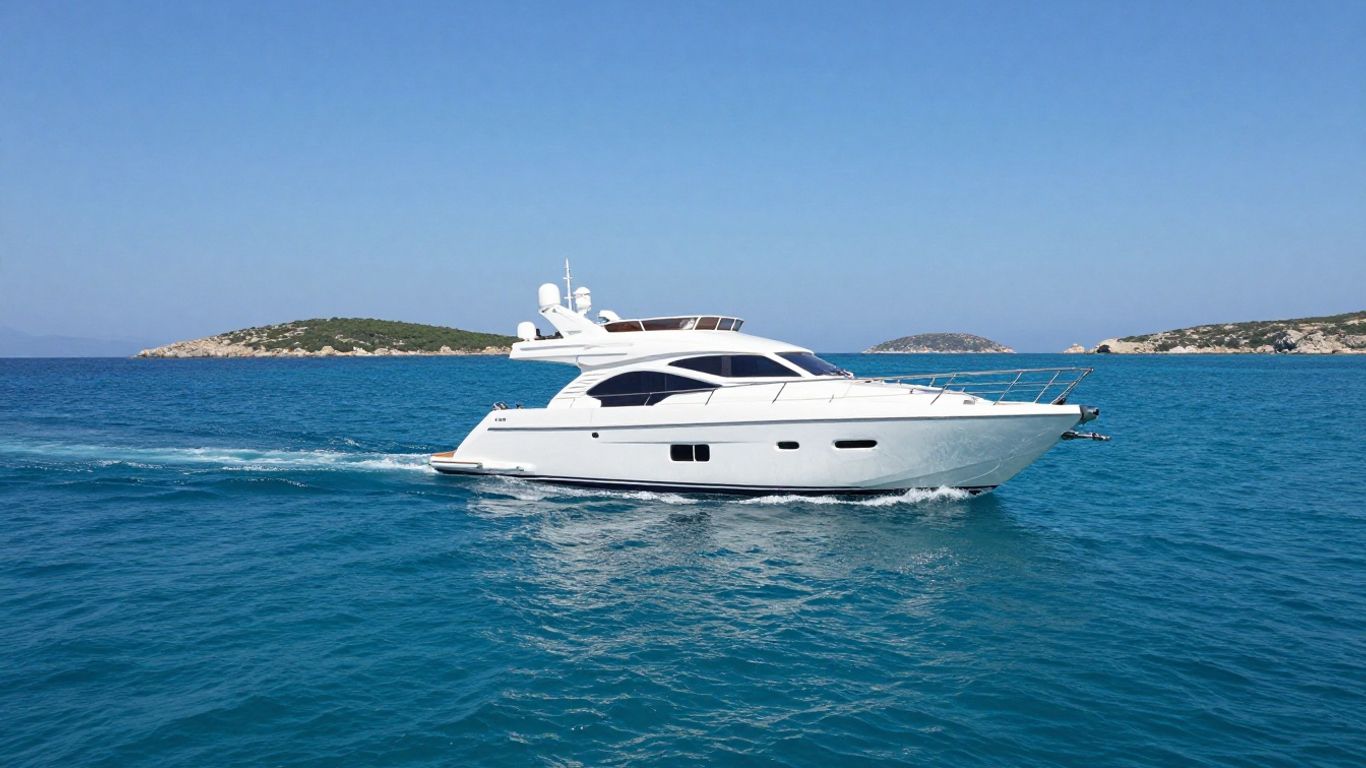 Luxury yacht sailing on clear blue Greek waters.