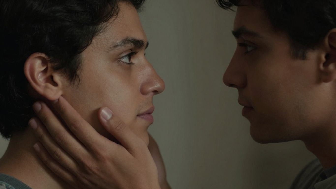 Couple communicating trust and intimacy in a dimly lit setting.
