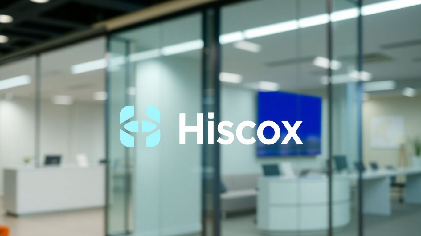 Logo de Hiscox en un entorno profesional.