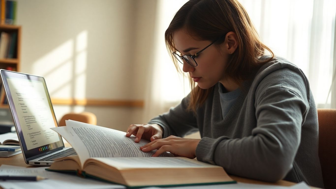 Student studying for English B2 test
