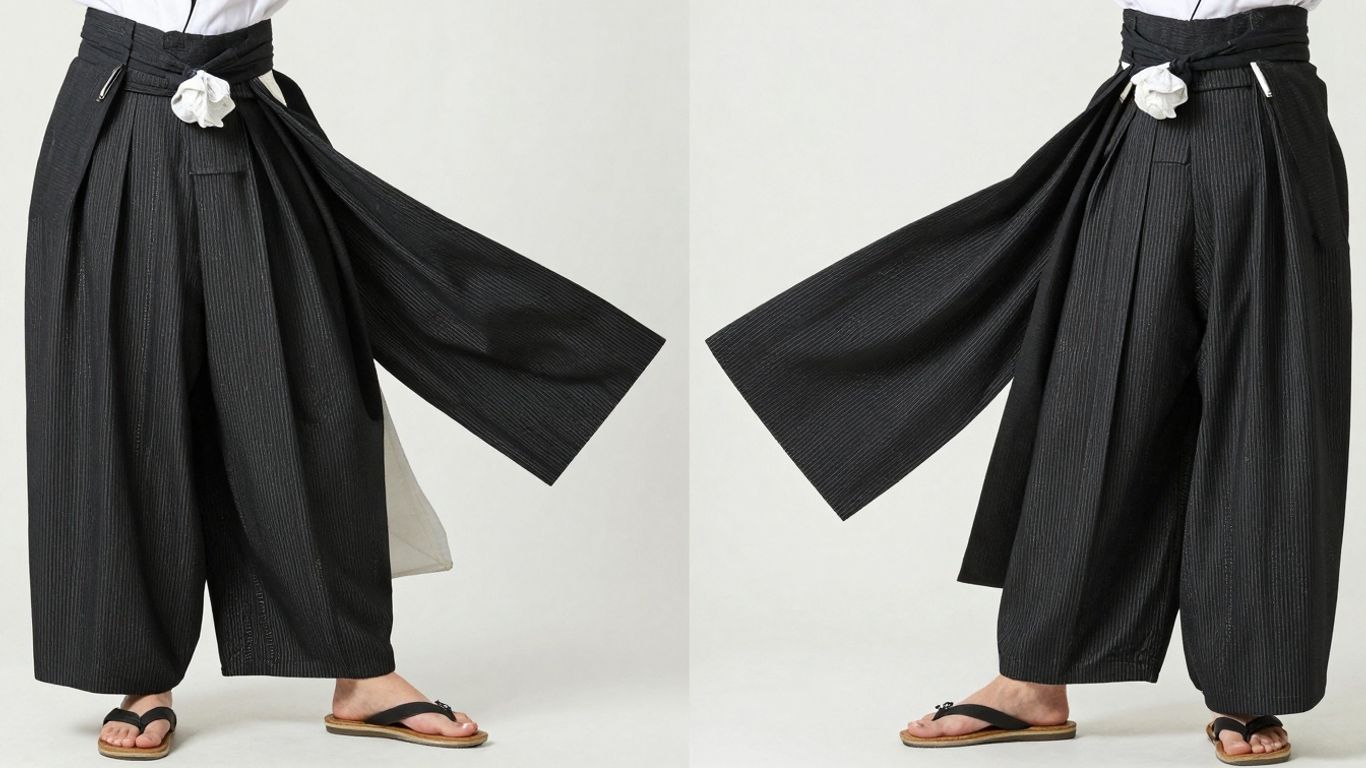 Stylish black hakama pants on a model.