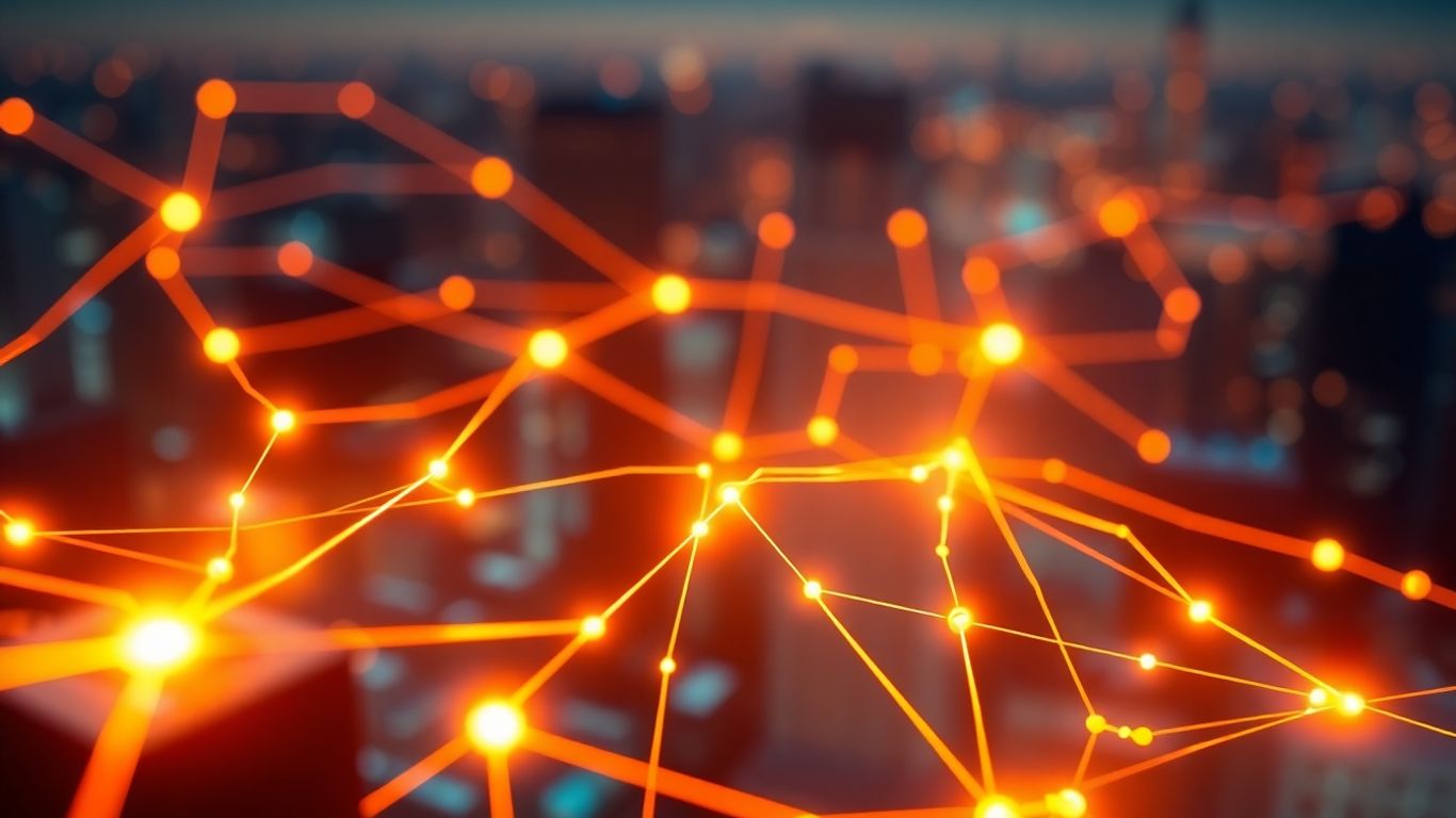 Interconnected digital blocks forming a secure network.