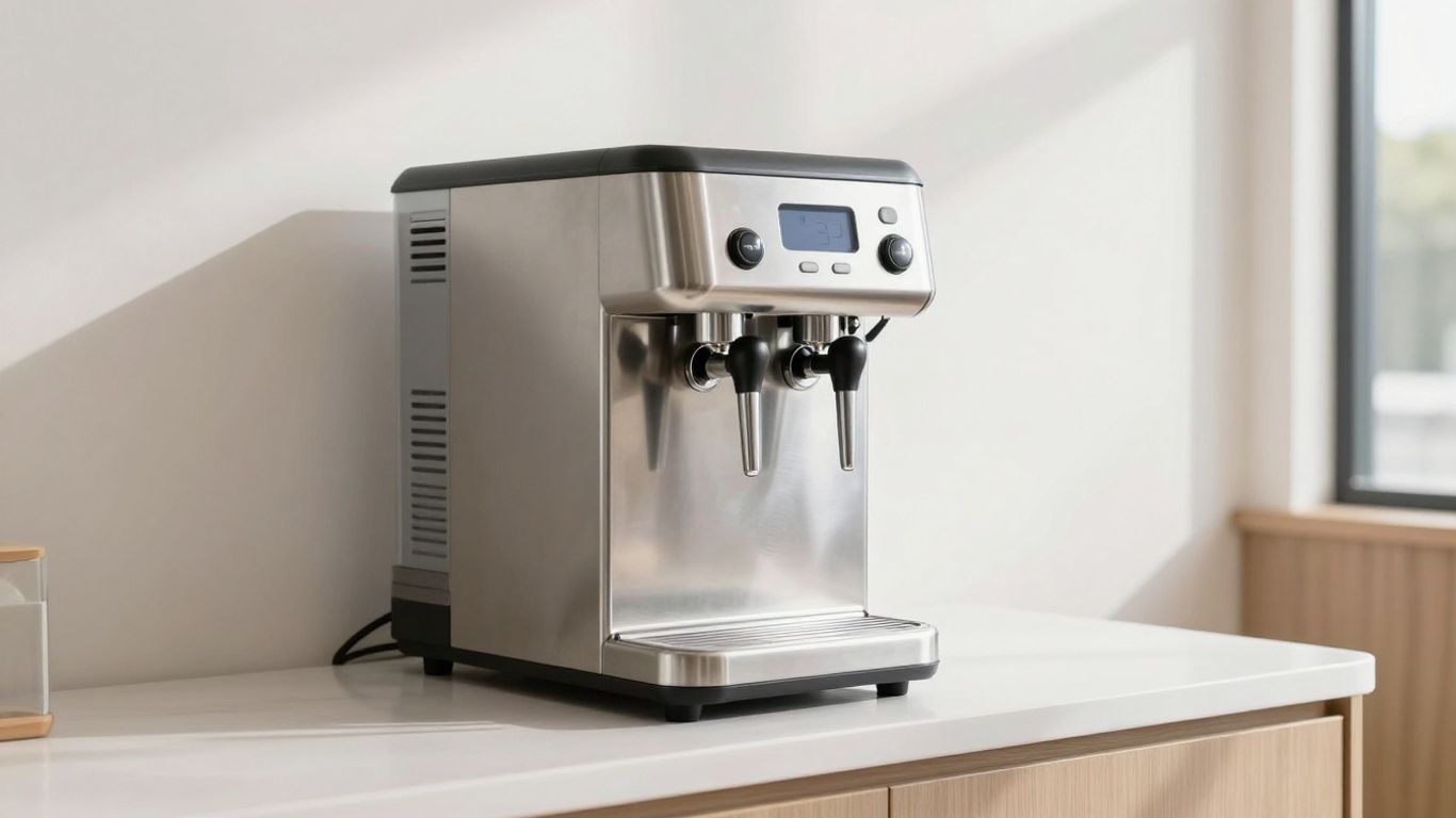 Modern ice cream commercial machine on a clean counter.