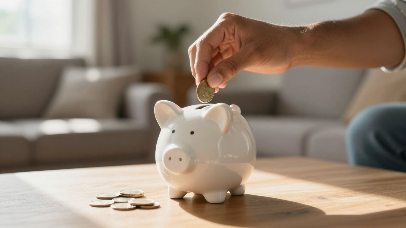 Person saving money in a piggy bank for future security.
