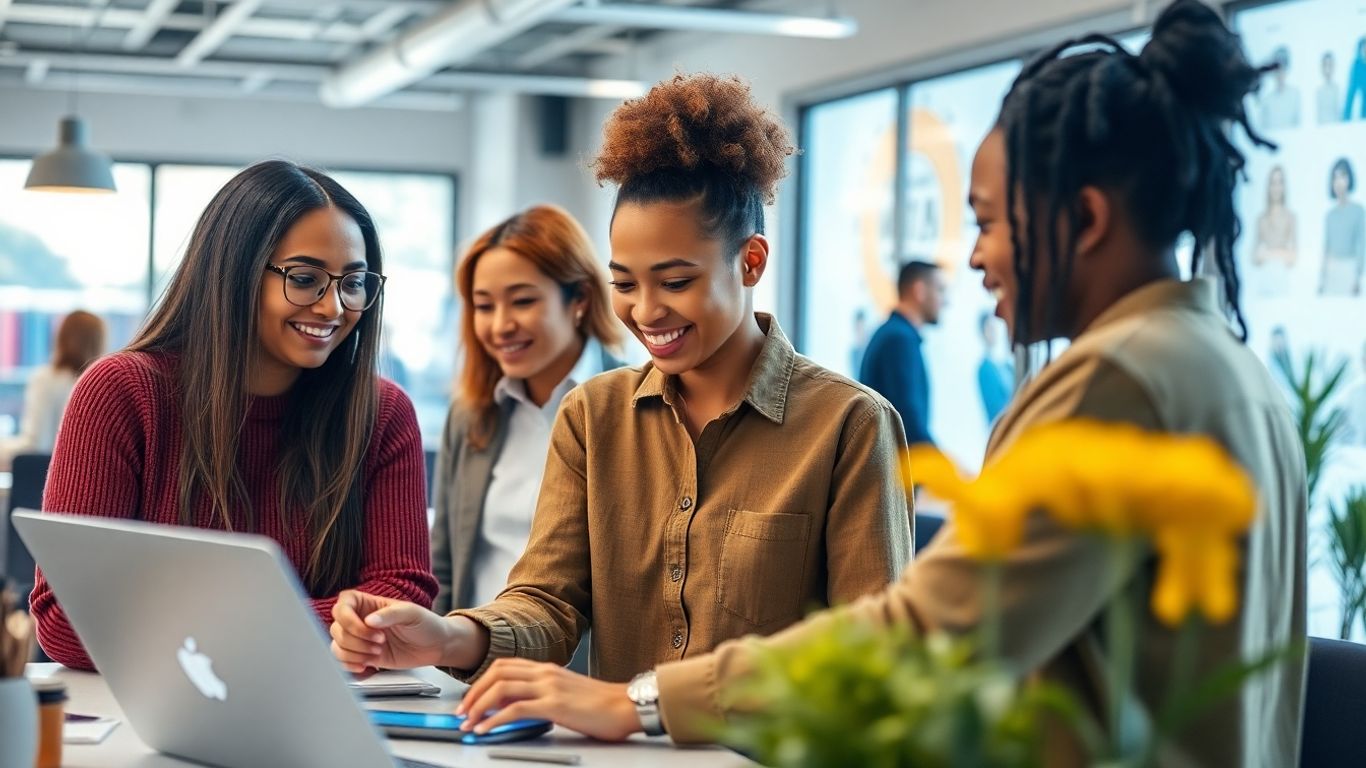 Ecommerce community collaborating with digital interfaces.