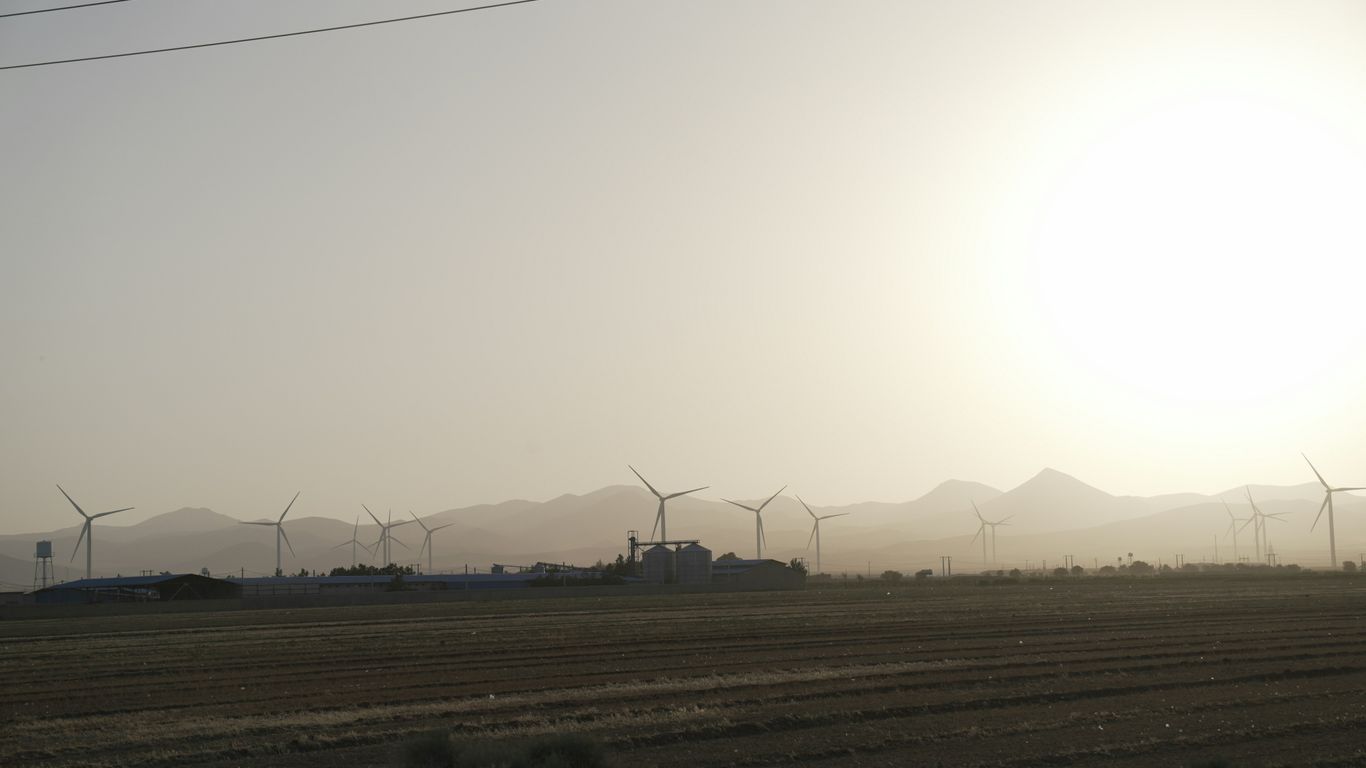 a large field with a bunch of windmills in the distance