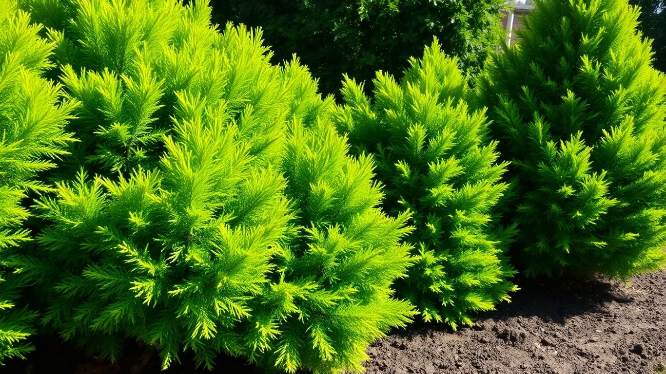 Immergrüne Pflanzen im Garten im September