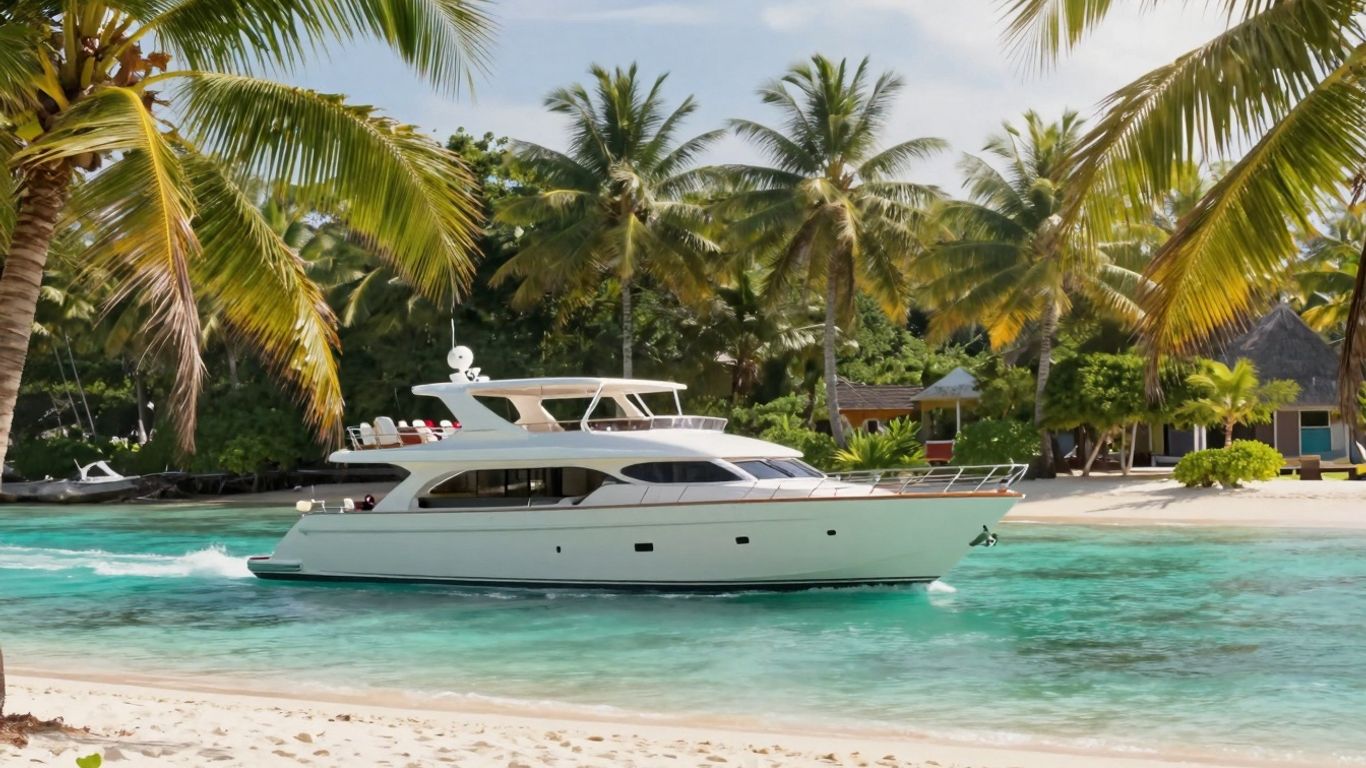 Luxury yacht sailing in Indonesian waters near a tropical island.