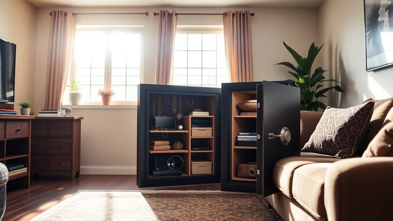 Hogar seguro con pertenencias protegidas en una caja fuerte.