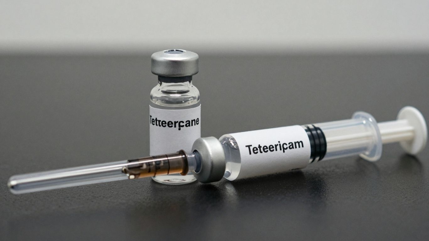 Testosterone enanthate vial and syringe for injection.