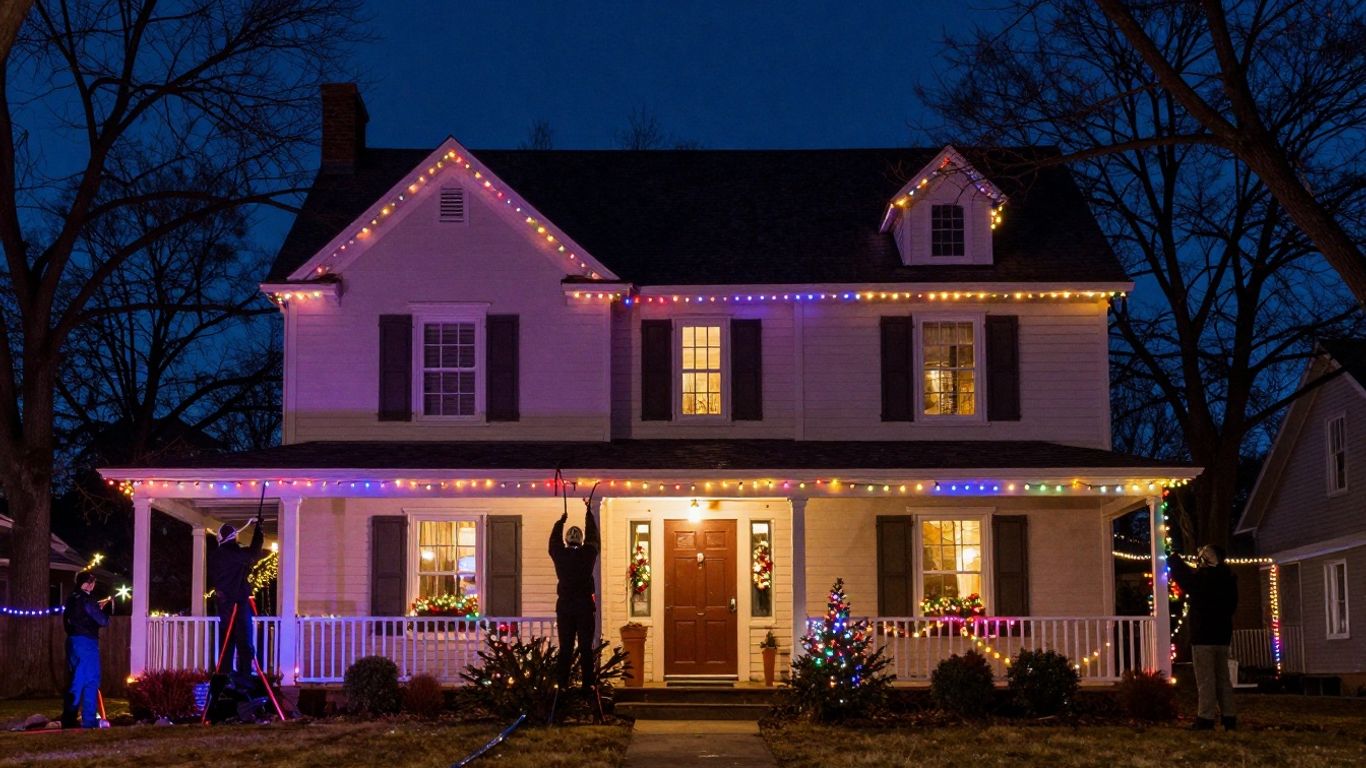 O'Fallon, IL house decorated with professional Christmas lights.