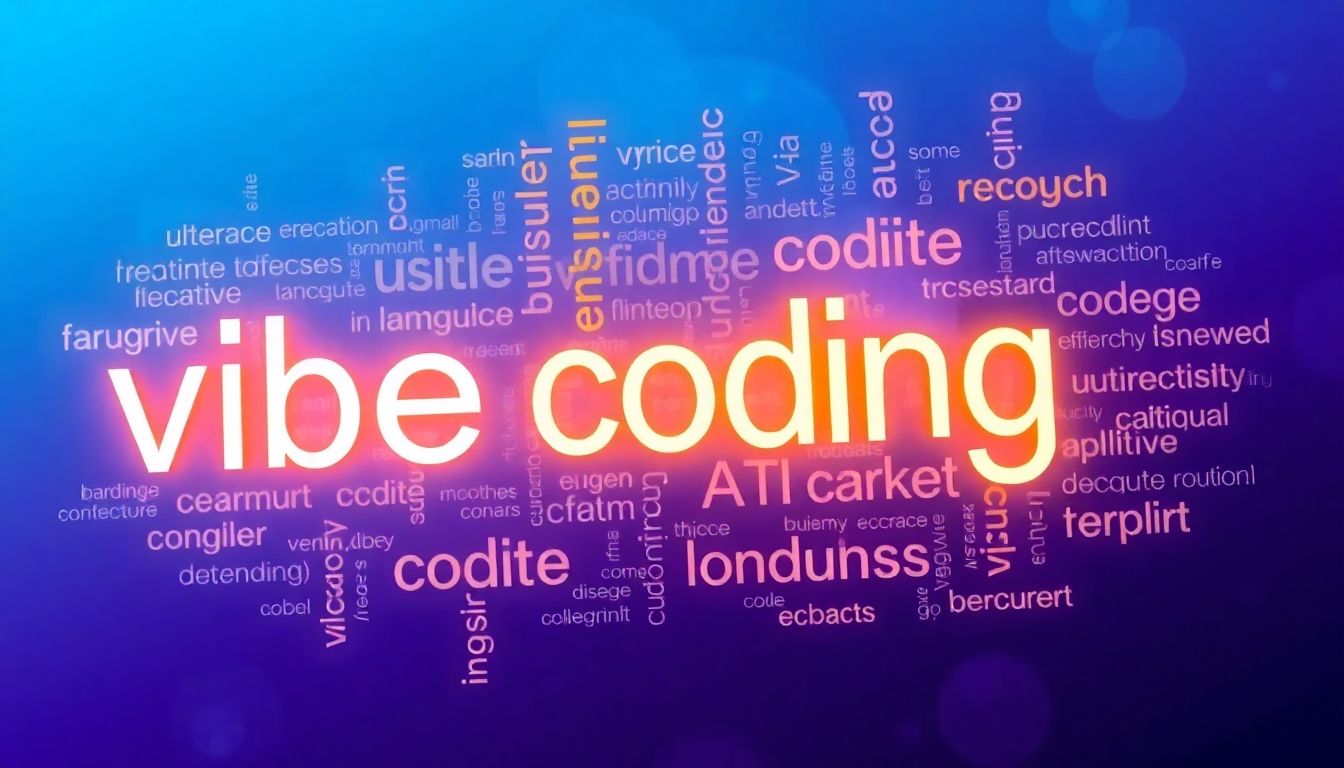 Word cloud with 'vibe coding' highlighted, representing AI and language.