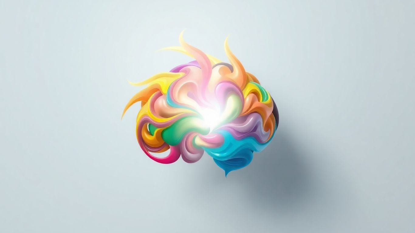 Abstract colorful swirl forming a glowing brain