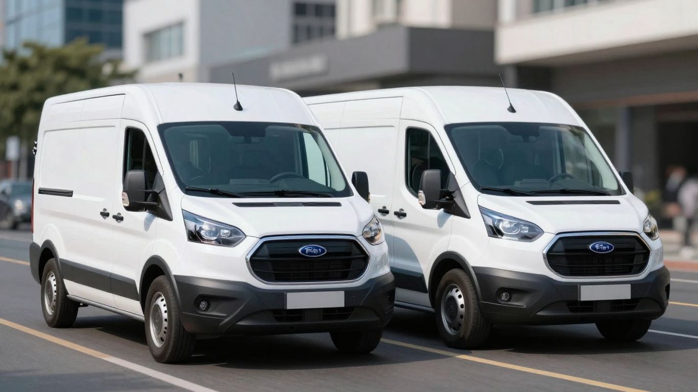 BrightDrop and Ford electric vans on a city street.