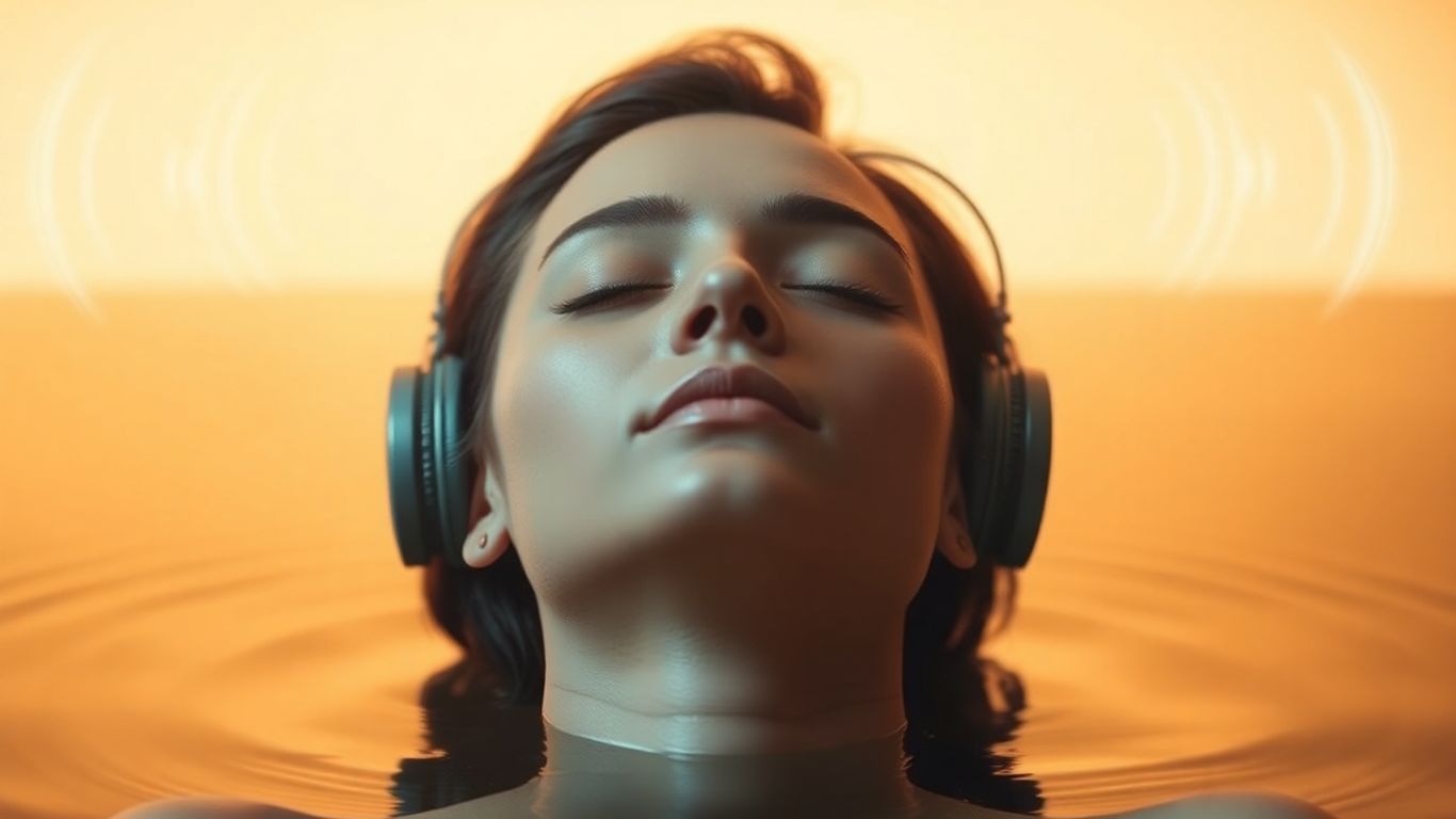 Person peacefully listening to music, eyes closed.