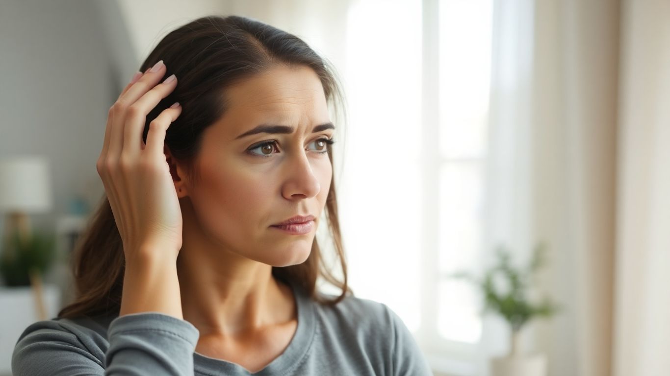 Woman concerned about postpartum hair loss