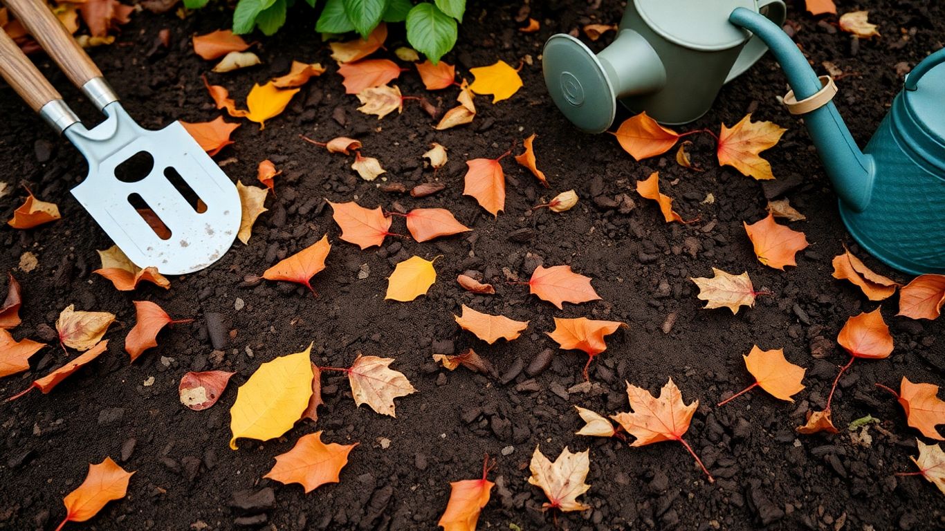 Gartenarbeit im September mit Erde und Blättern