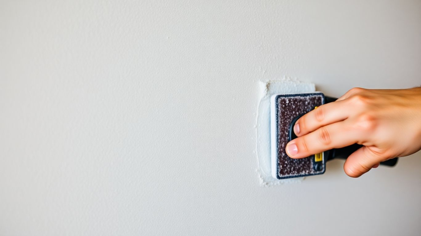 Homeowner meticulously preparing a wall for painting.
