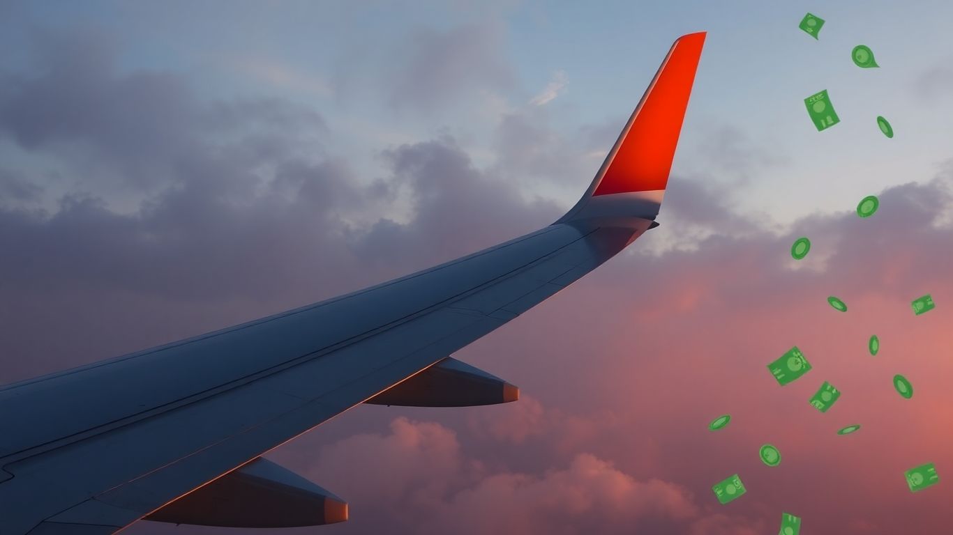 Avion volant dans un ciel pollué avec des pièces.