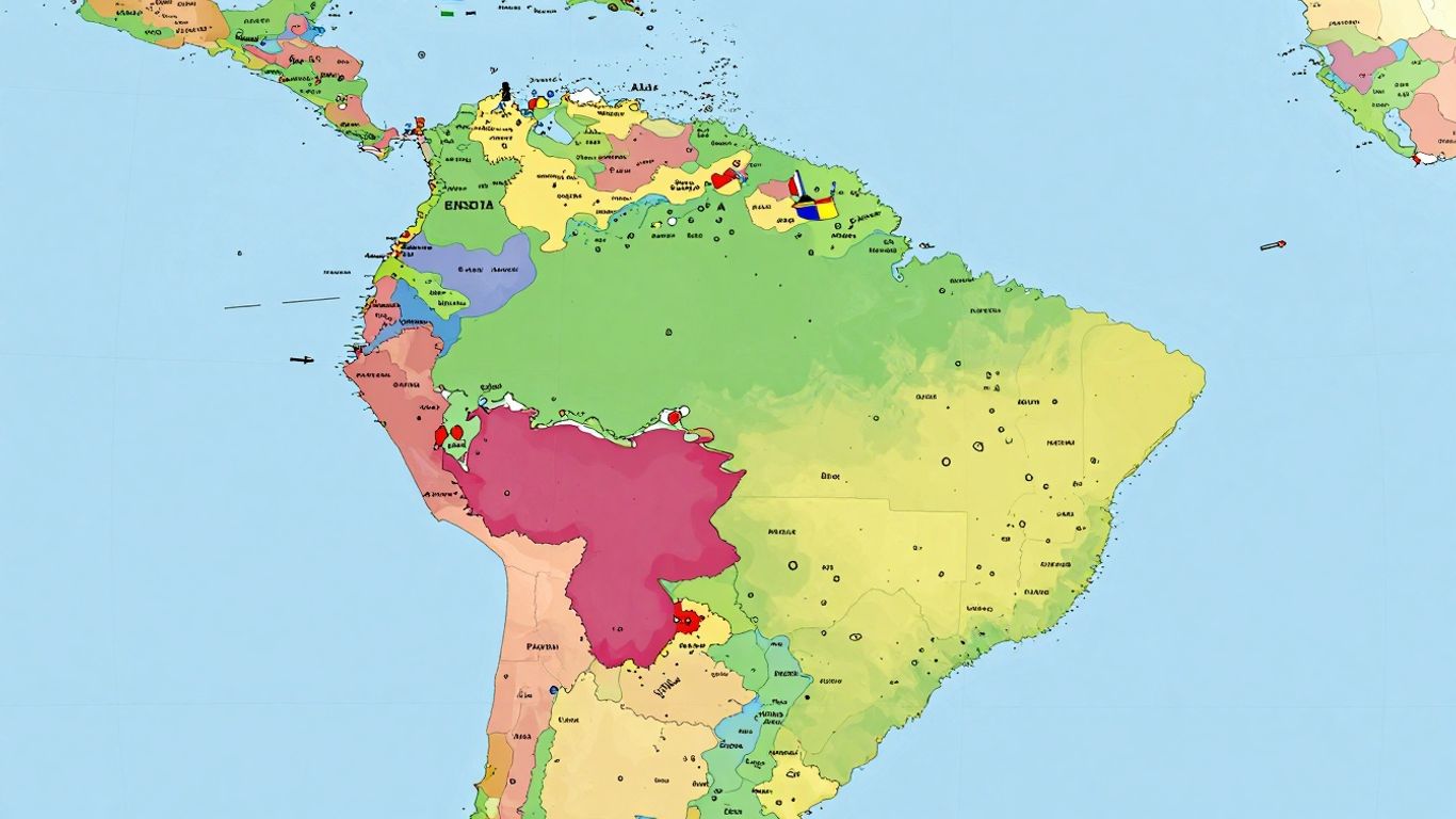 Mapa político de América Latina con Venezuela destacada.