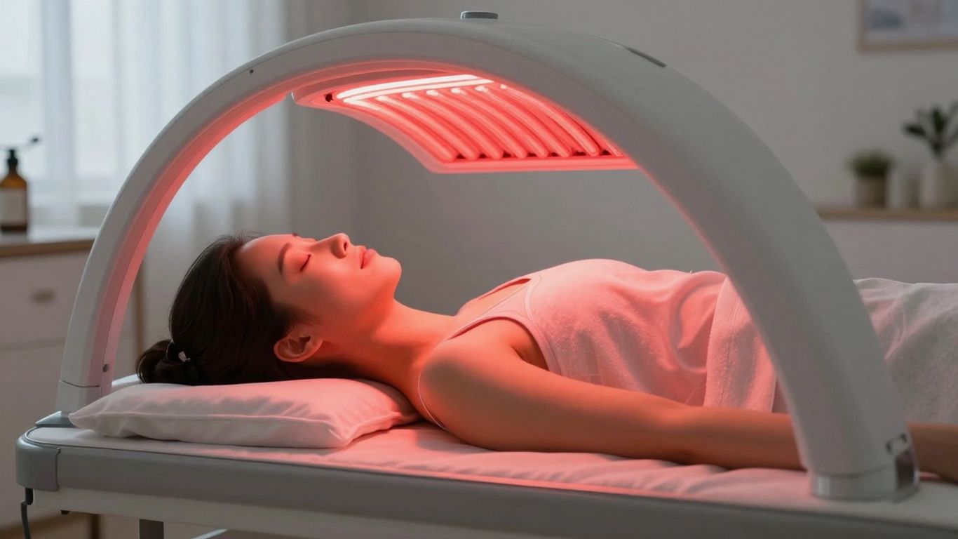 Red light therapy session in a wellness center.