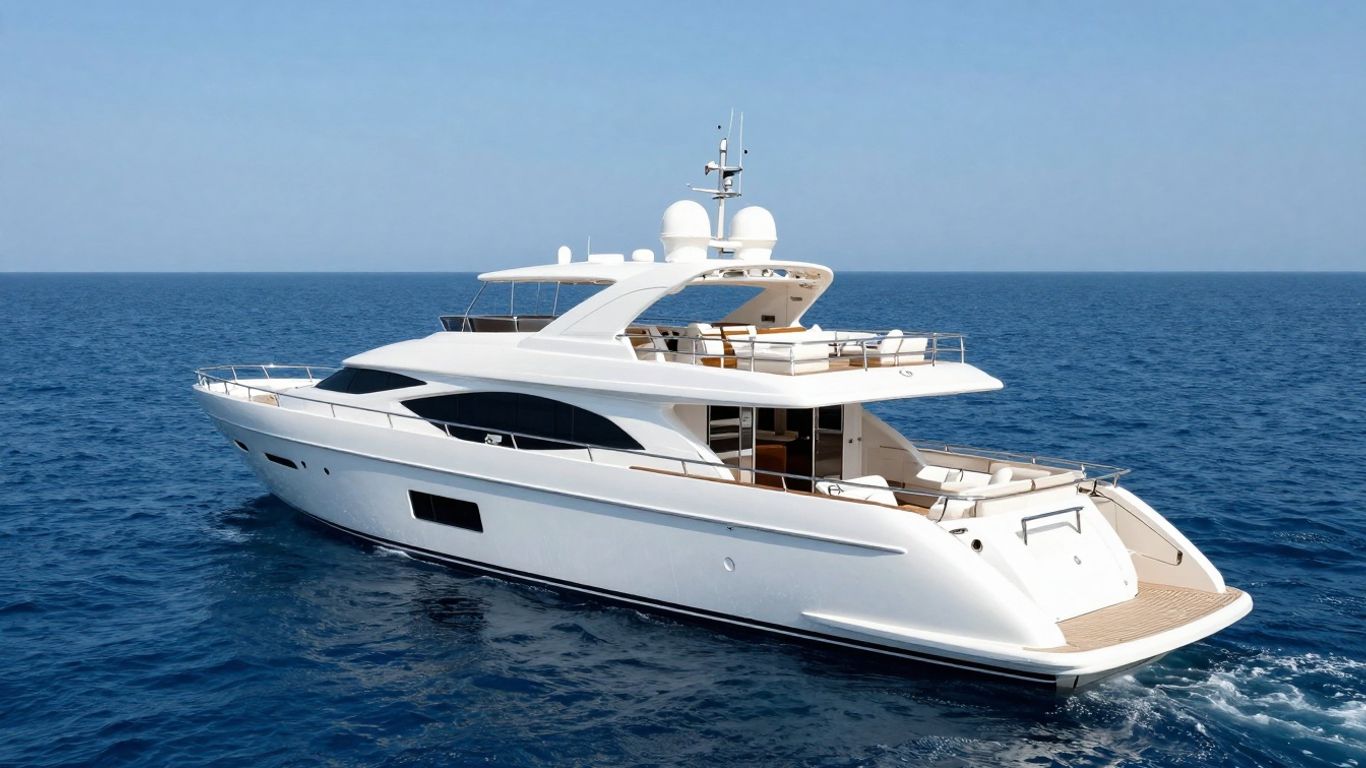 Sleek 150 ft luxury yacht sailing on the ocean.