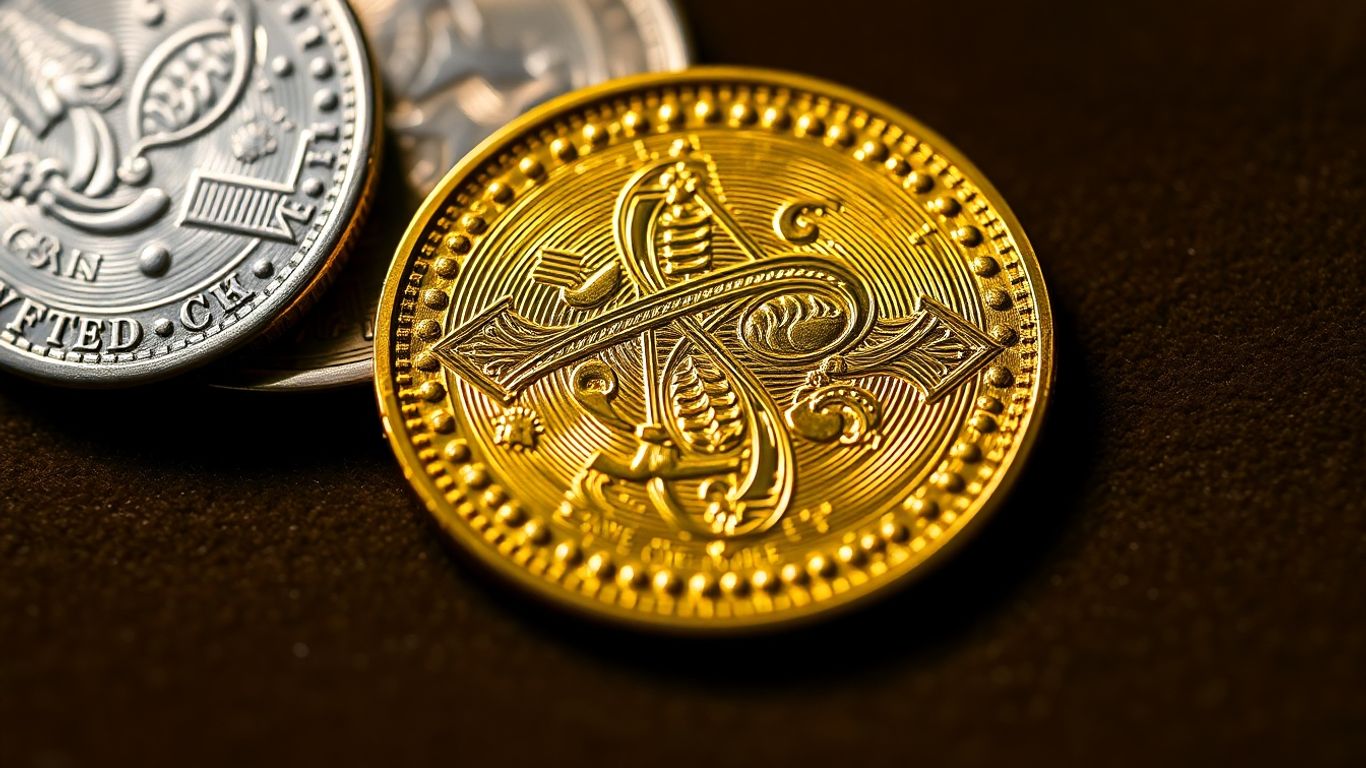 Gold and silver coins on velvet