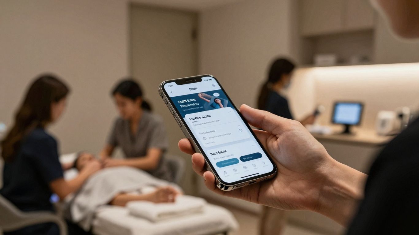 Medspa client using a digital coupon on a smartphone.