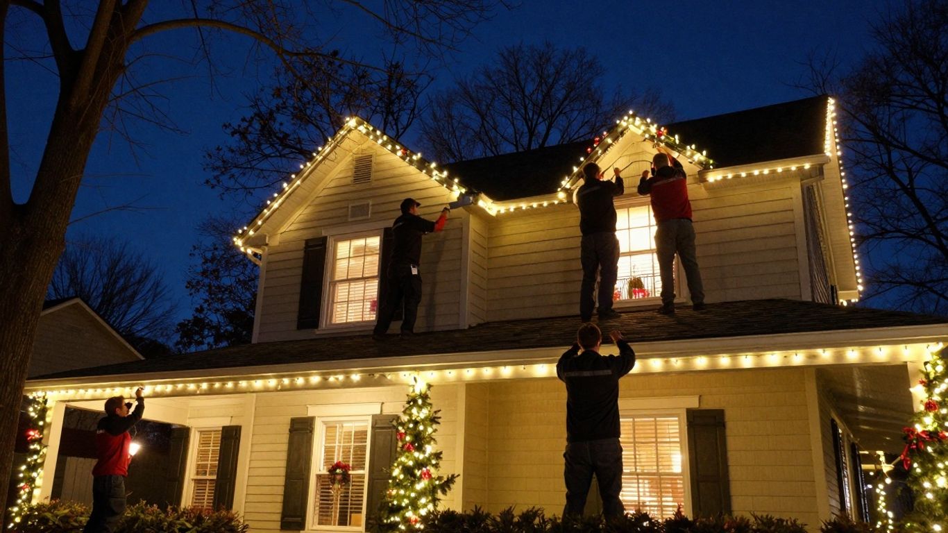 House with professional Christmas light installation in O'Fallon, IL.