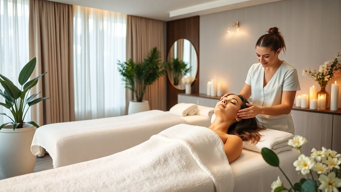 Relaxing spa scene with facial treatment and soothing ambiance.