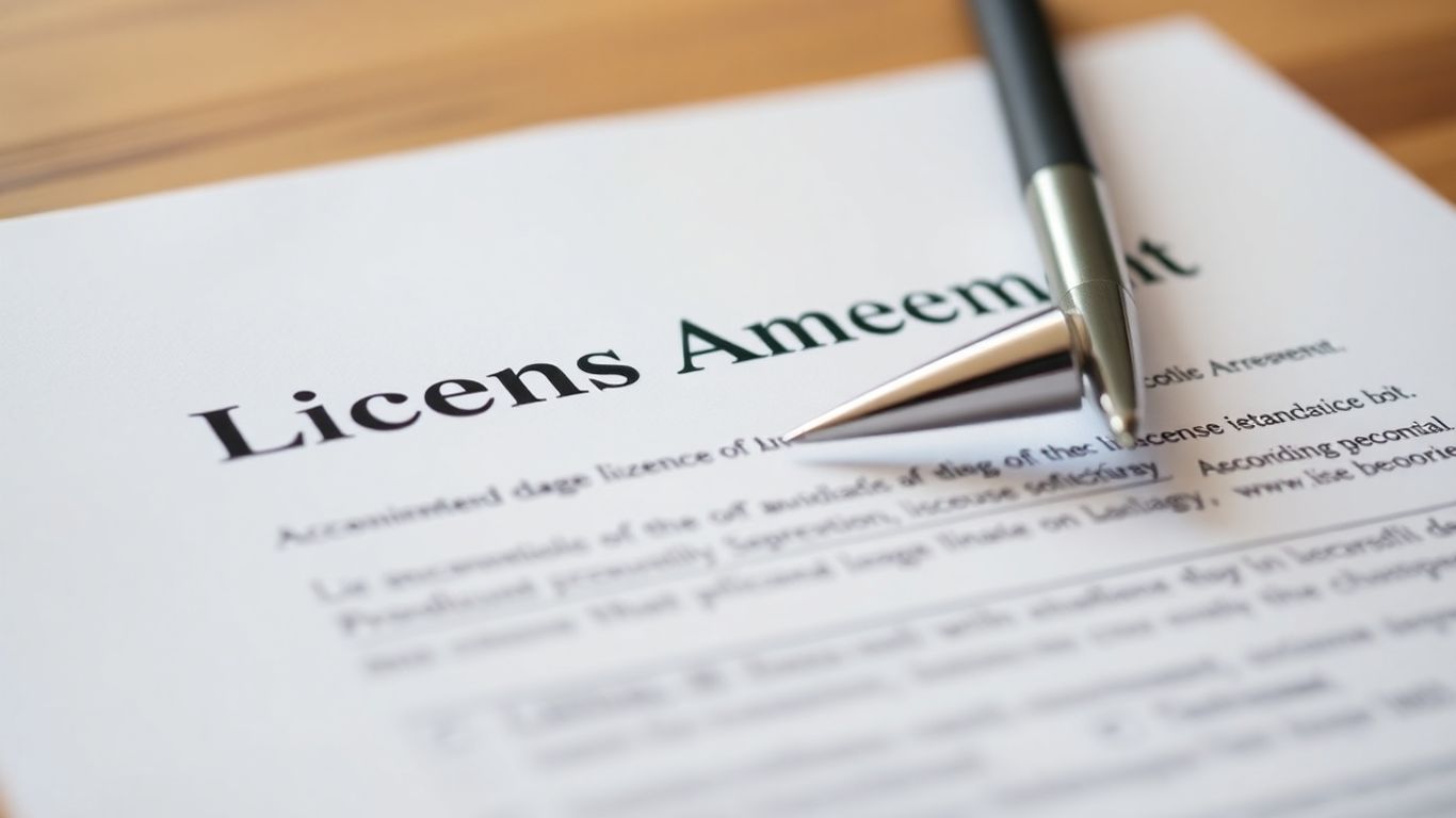 Product license agreement document with a pen.