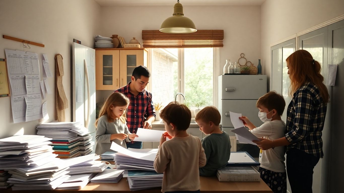 Famille organisant son emploi du temps quotidiennement.