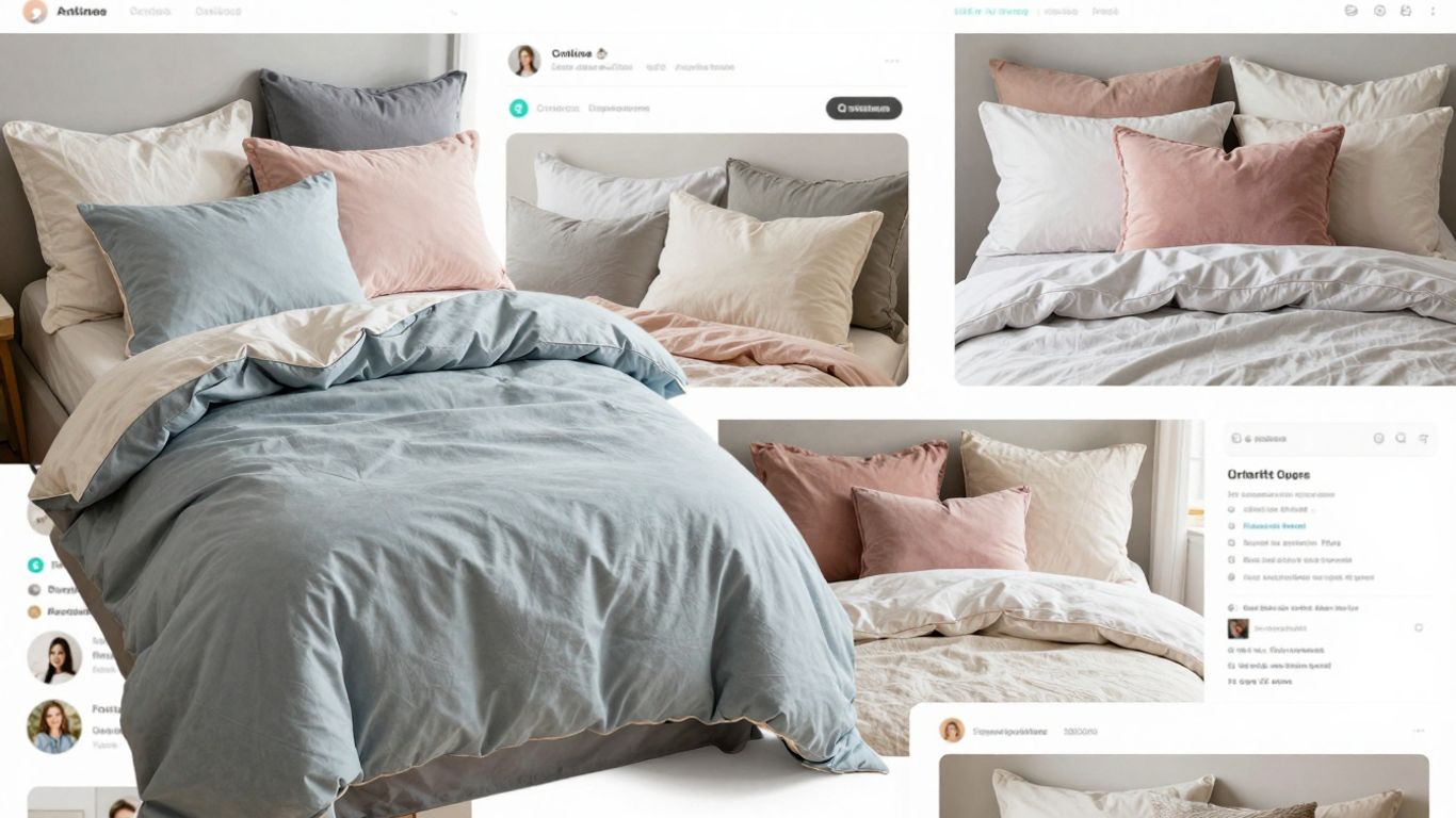 Diverse bedding textures and online community elements.
