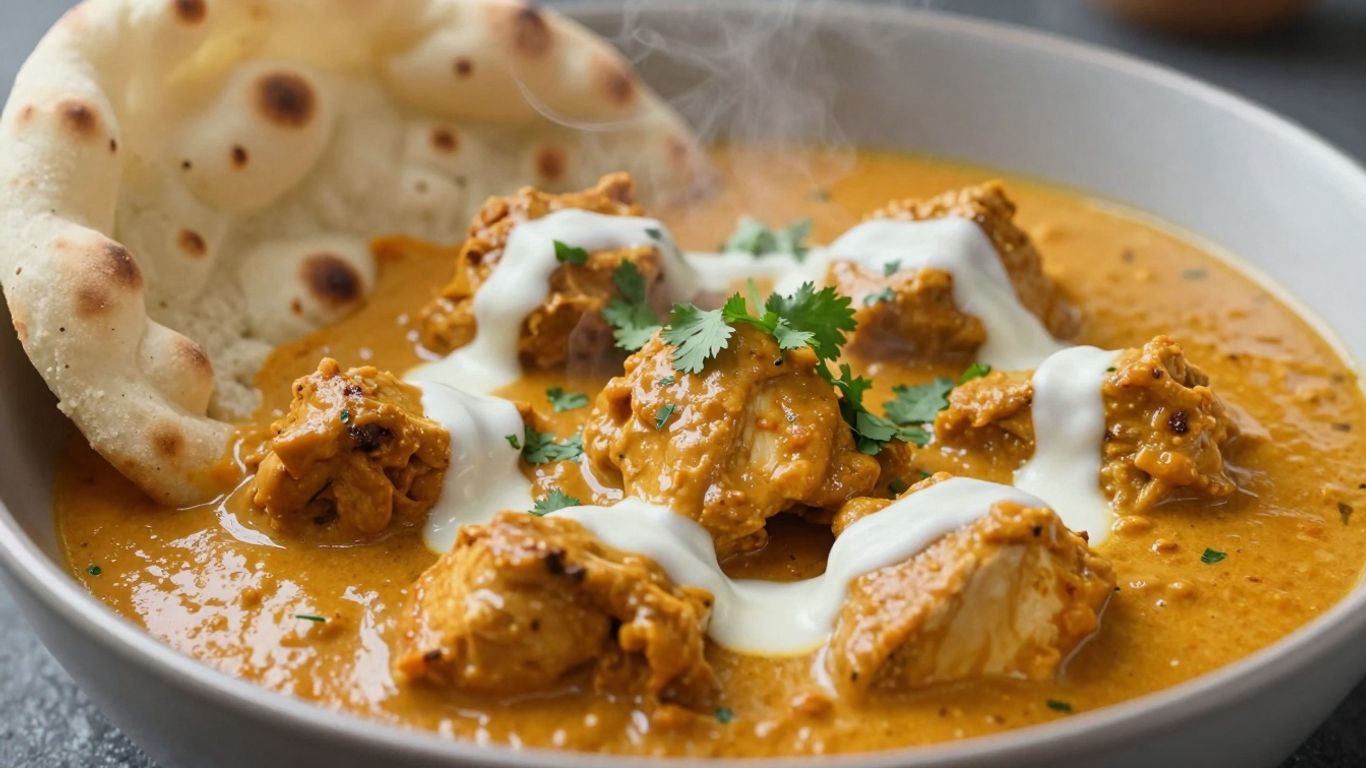 Bowl of creamy Chicken Butter Masala with naan