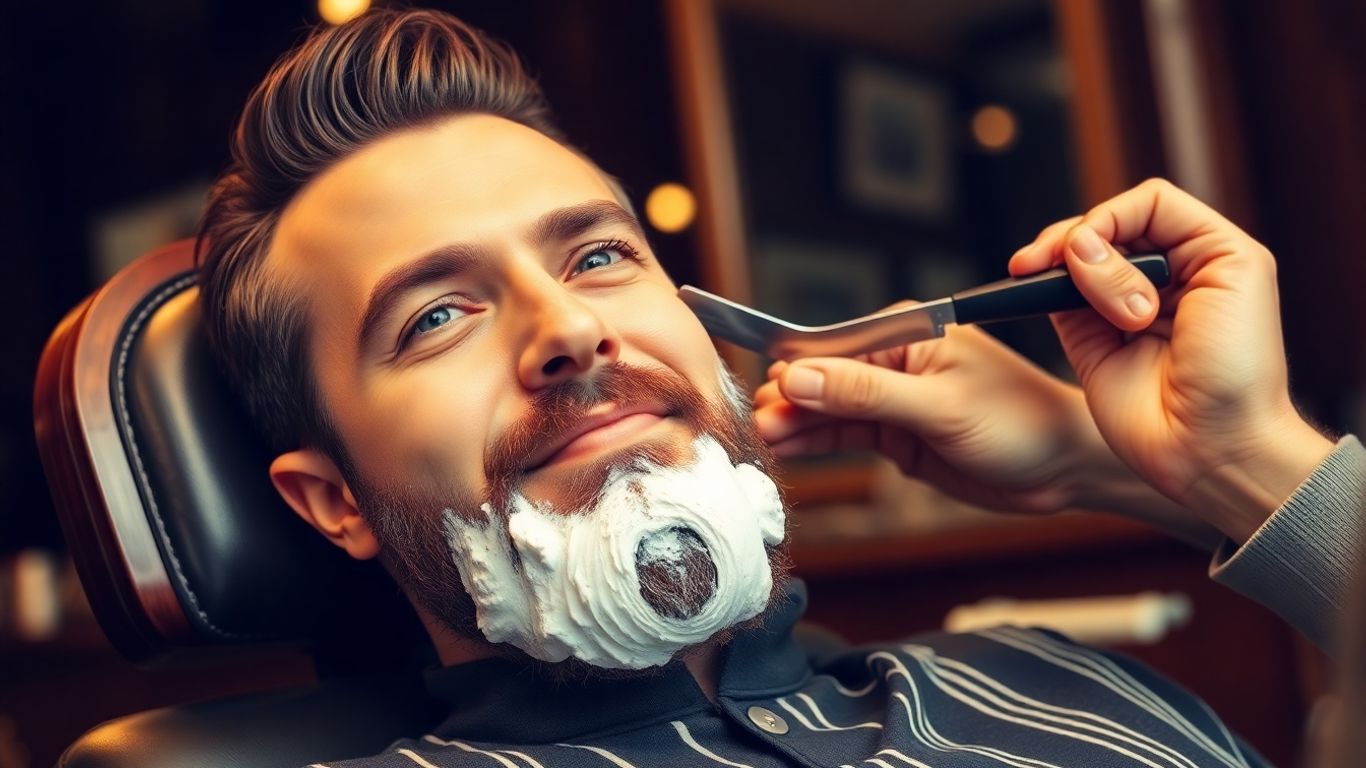 Barber giving a traditional shave to confident client