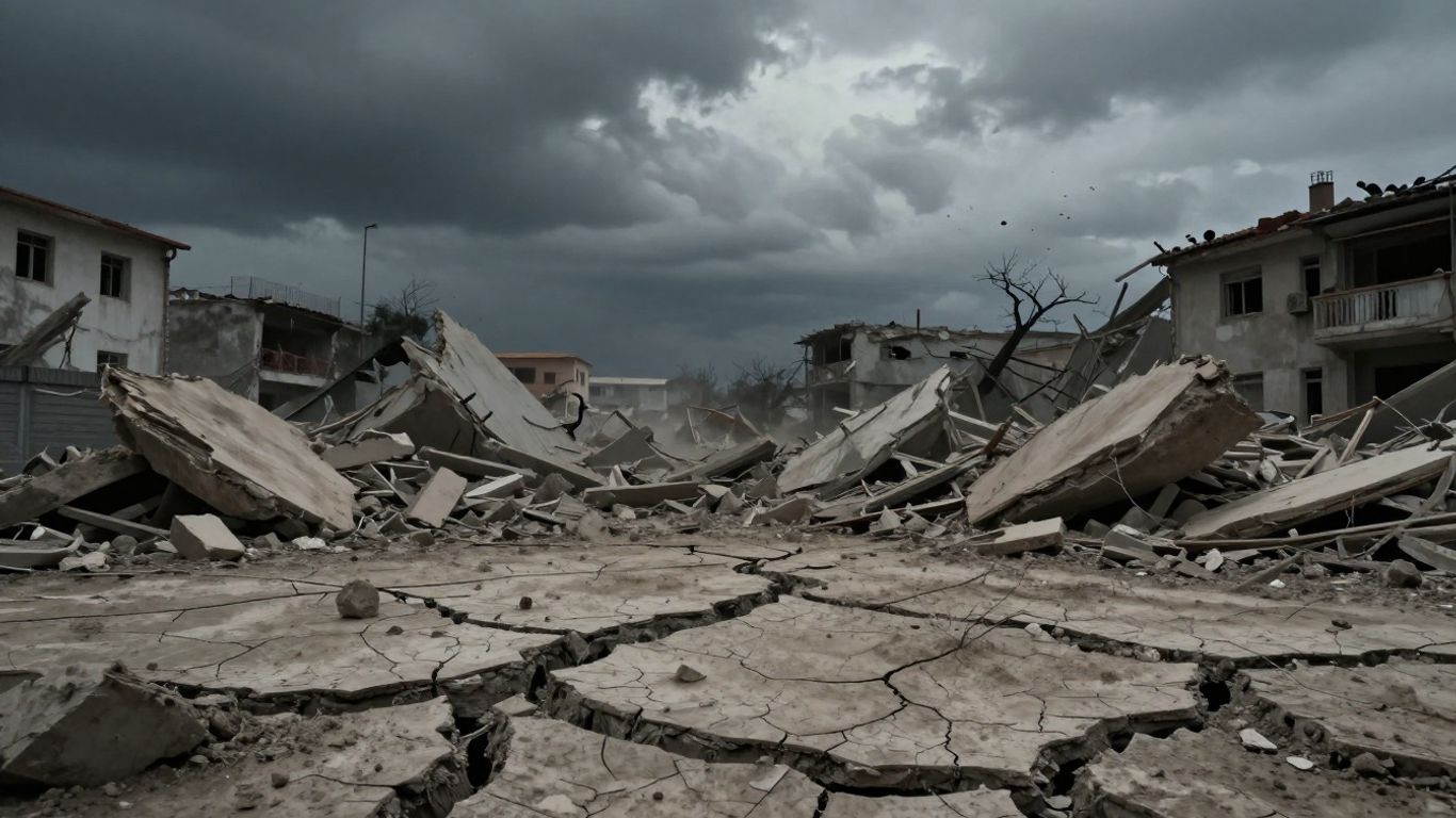 Beschadigde gebouwen na een aardbeving in Limburg.