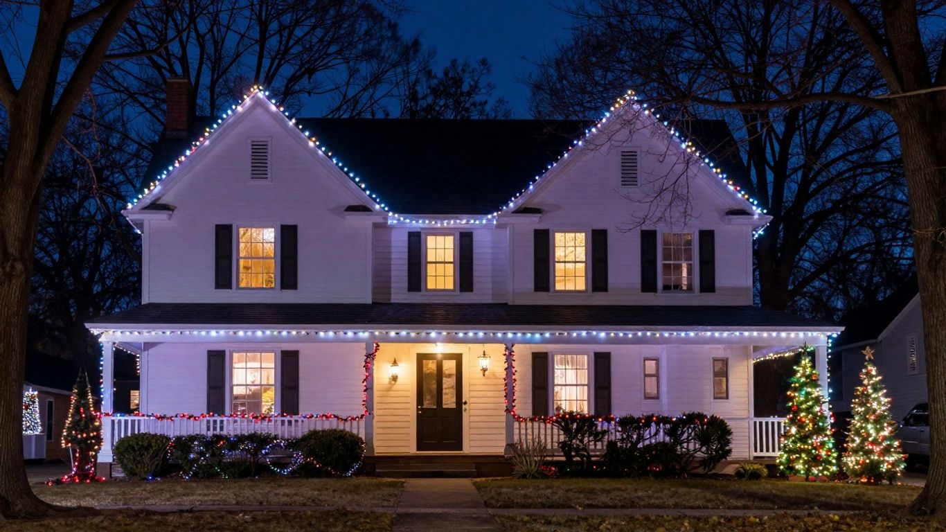 House decorated with professional Christmas lights in O'Fallon, IL.