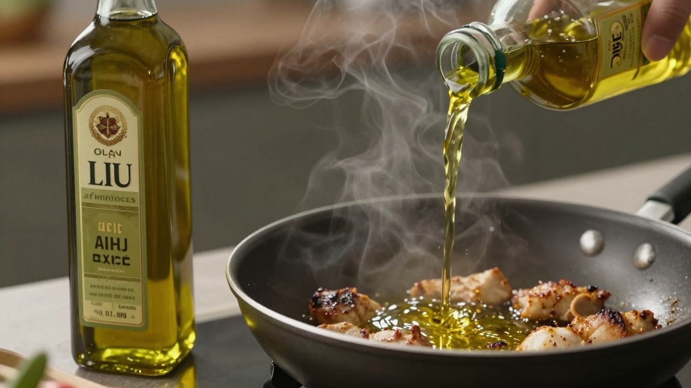 Olivenöl in einer Pfanne beim Braten