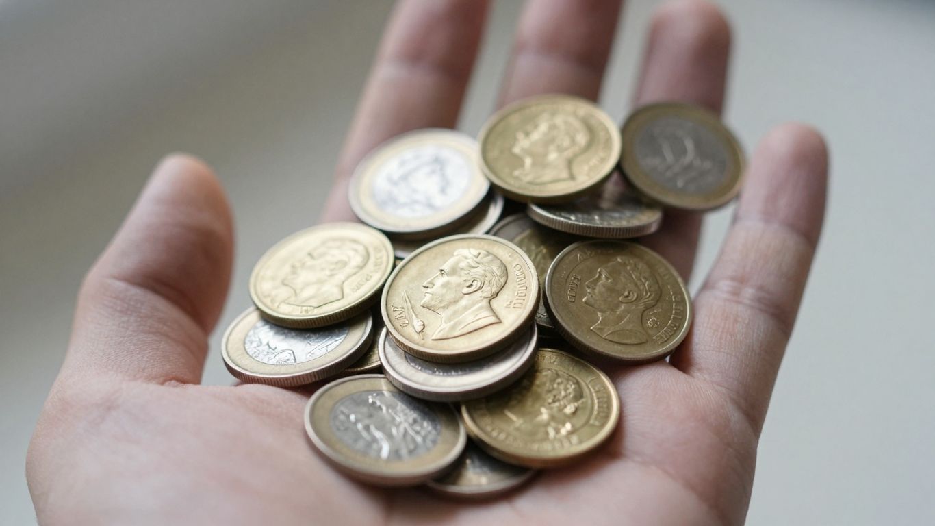 Gold and silver coins held in a hand