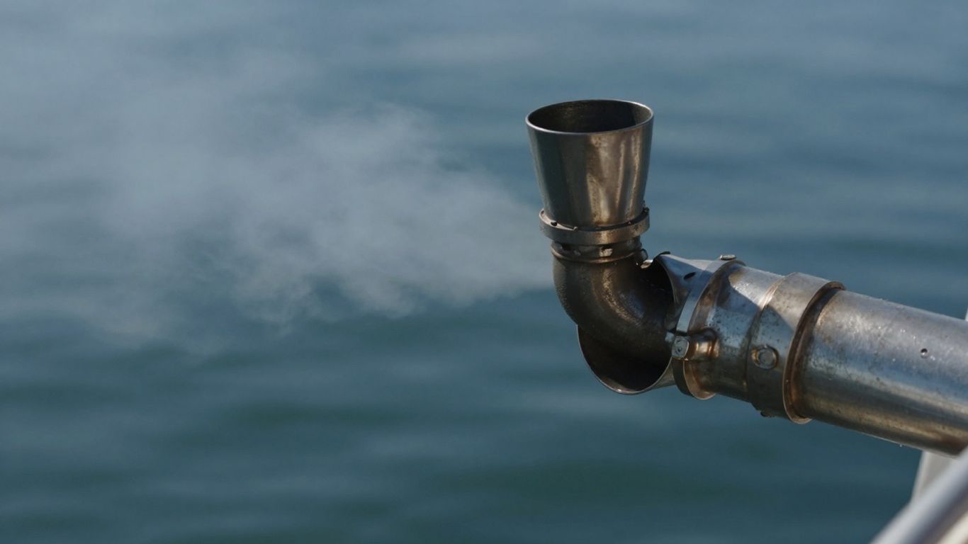 Diesel bootverwarming uitlaatpijp met rook op het water.