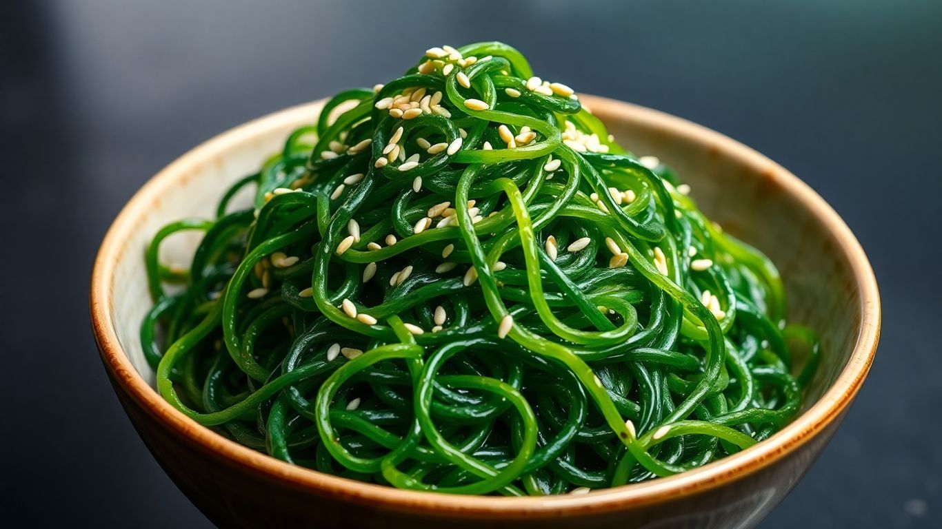 Restaurant-quality wakame seaweed salad with sesame seeds.
