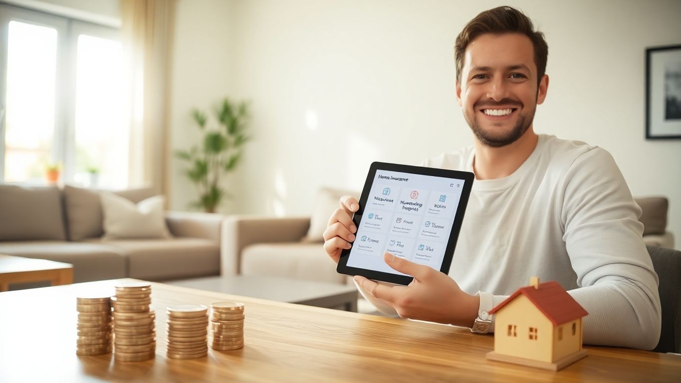 Persona comparando seguros de hogar en una tablet sonriendo.