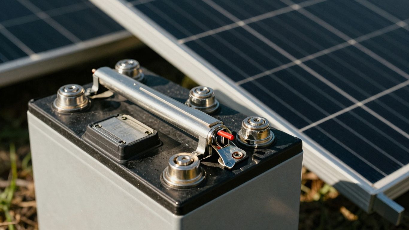 Solar panel battery with visible connections.