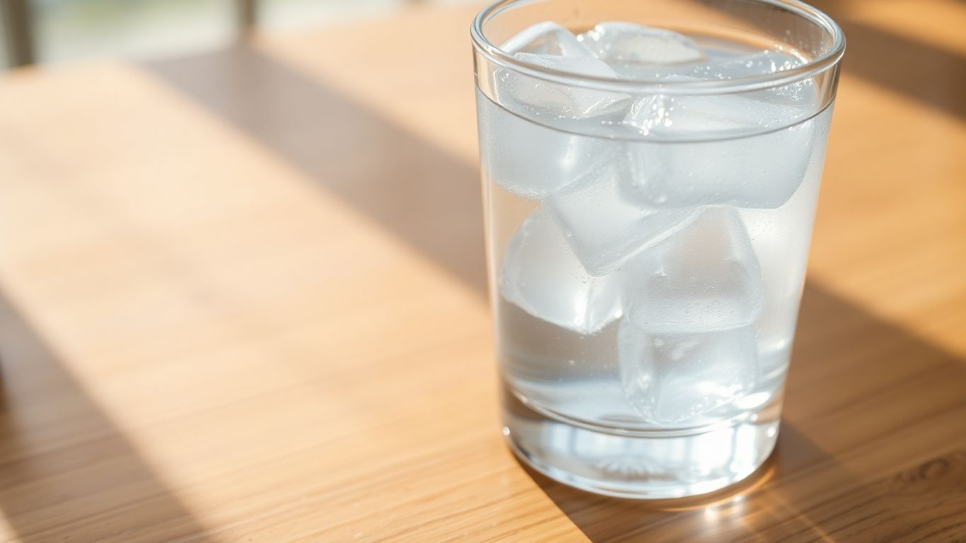 Glass of water with ice and sunlight