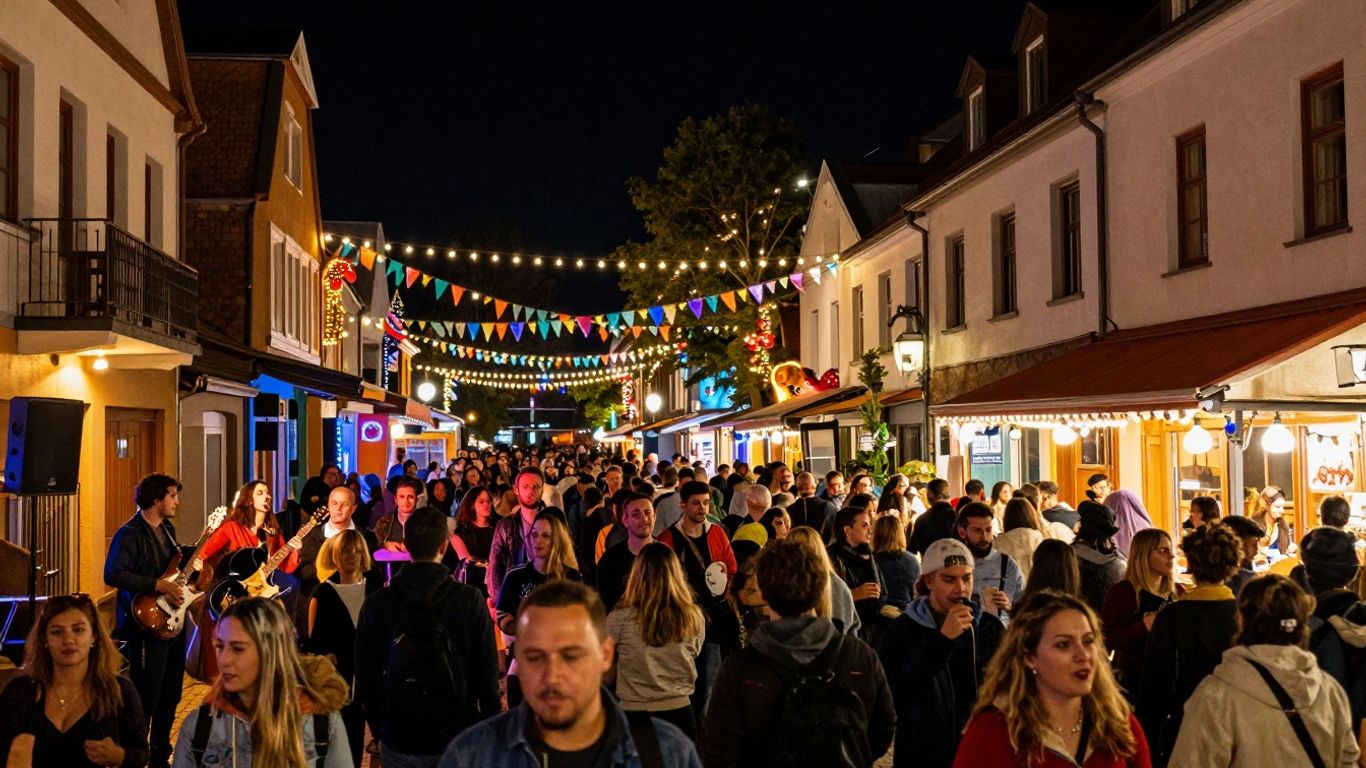 Mensenmassa geniet van muziek en lichtjes op Gentse Feesten.