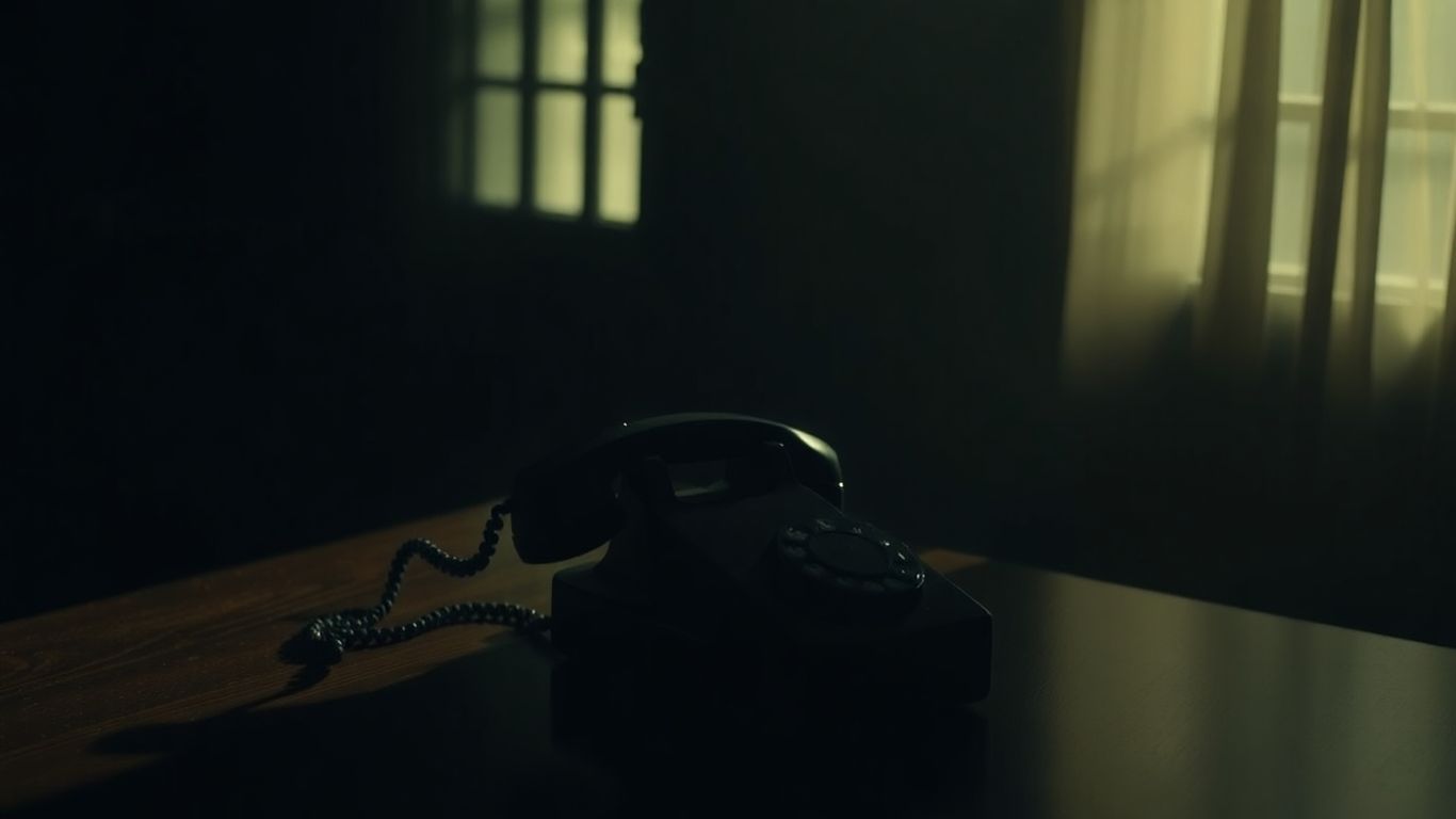 Telefone antigo em cena misteriosa de suspense na Netflix.