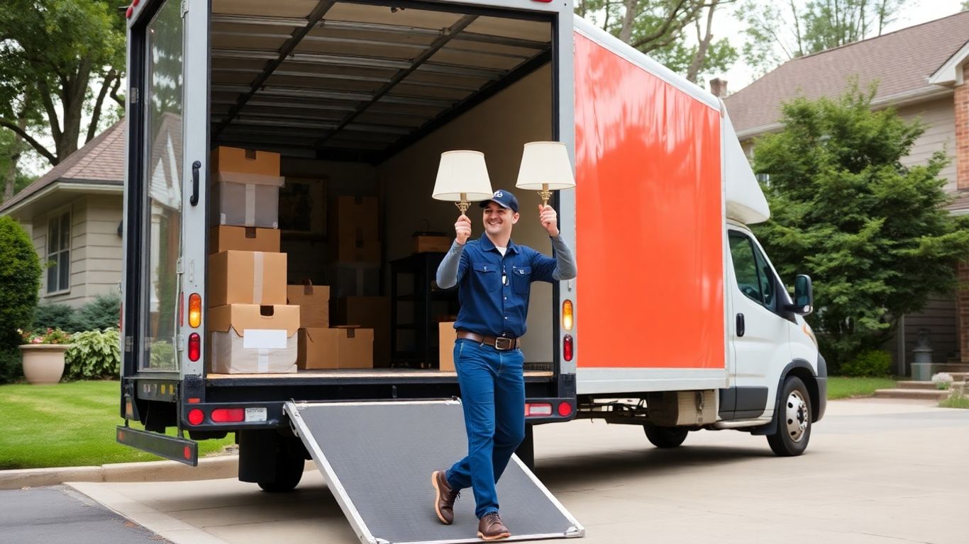 Moving truck loading furniture for long distance move.