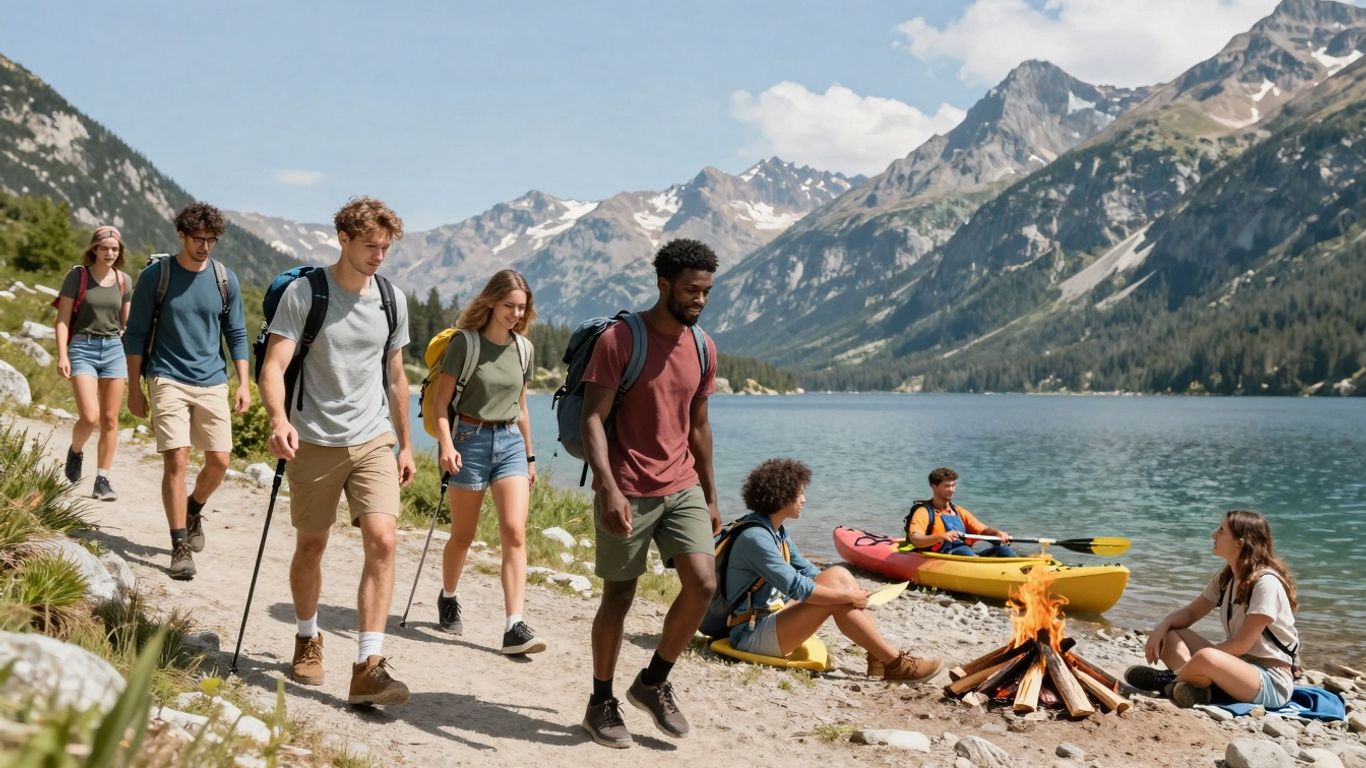 Studenci cieszący się przygodą na świeżym powietrzu i nauką.